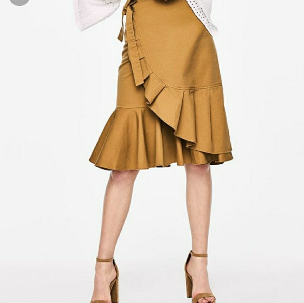 Who What Wear wrap ruffle skirt Khaki tan 4